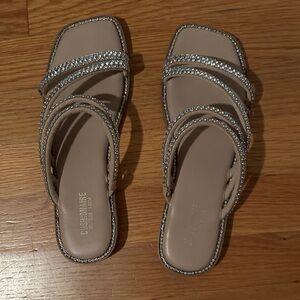 Cushionaire Dressy Crystal-Embellished Beige Slide Sandals